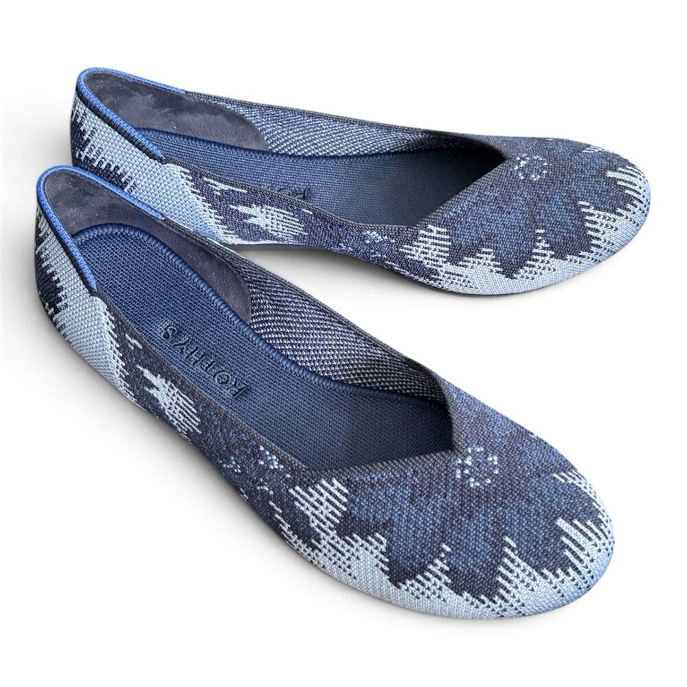 ROTHY'S The Flat Tourmaline Size 9.5 Blue Floral Round Toe Shoes - Barely Used